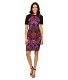 Adrianna Papell - Lined Mums Mirage Printed Stretch Crepe Sheath Dress