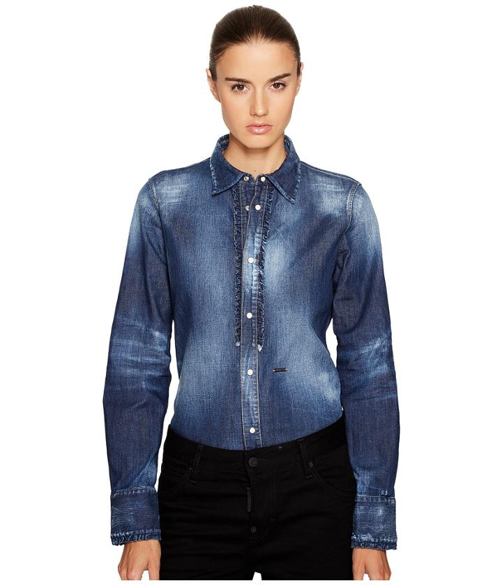 Dsquared2 - Stretch Denim Shirt With Ruffle Detail