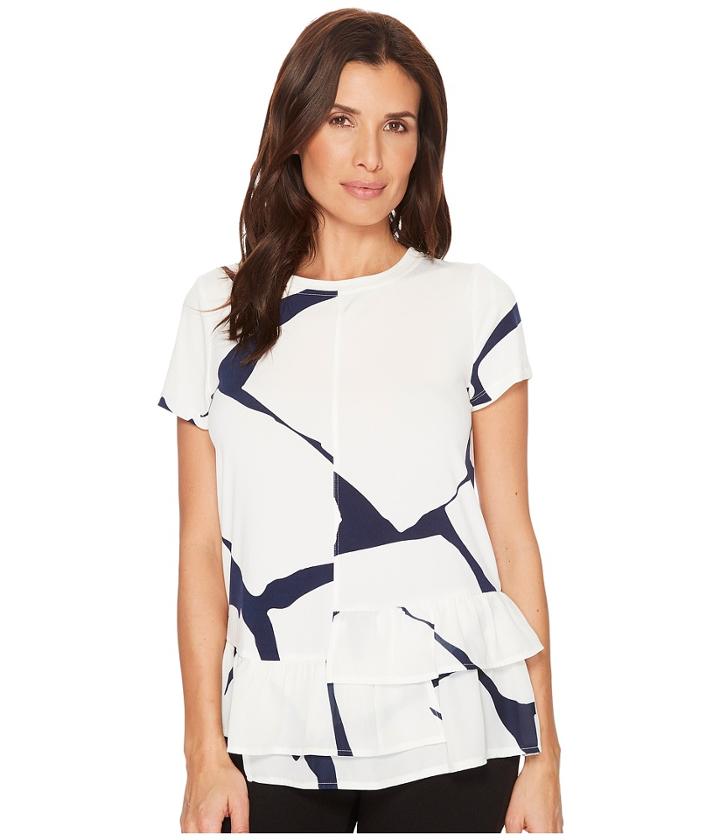 Ivanka Trump - Cap Sleeve Printed Blouse W/ Tiered Ruffle Hem