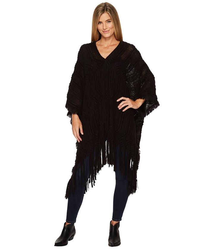 Wrangler - Textured Sweater Knit Poncho Fringe