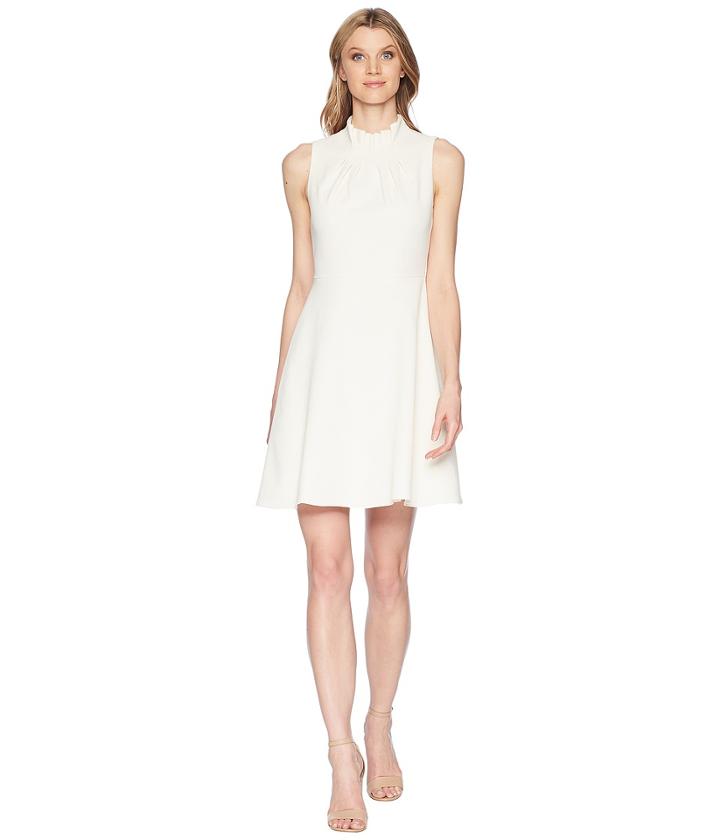 Adrianna Papell - Ruffle Neckline Fit And Flare Dress