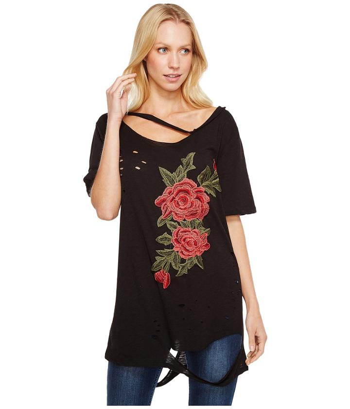 Brigitte Bailey - Darcey Rose Patch Distressed Top With Neck Cut Out