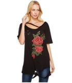 Brigitte Bailey - Darcey Rose Patch Distressed Top With Neck Cut Out