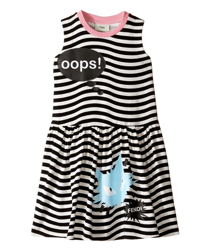 Fendi Kids - Sleeveless Striped Dress W/ Logo Cat Graphic