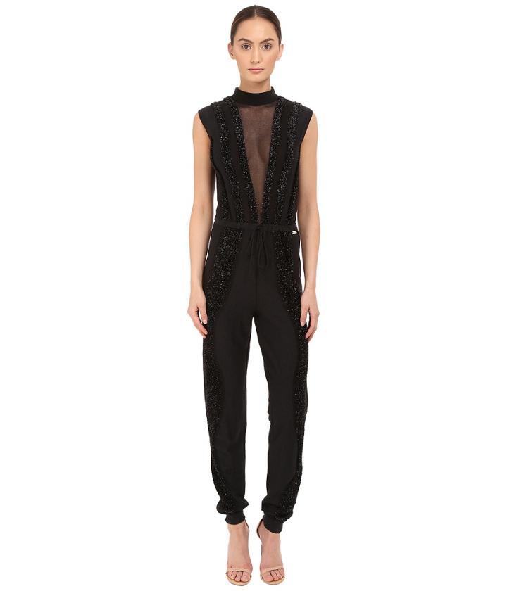 Just Cavalli - Knit Jumpsuit With Sheer Panel And Lurex Trim