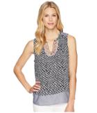 Tribal - Printed Sleeveless Blouse With Embroidered Placket