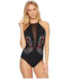 Laundry By Shelli Segal - Mesh Embroidery High Neck One-piece Swimsuit