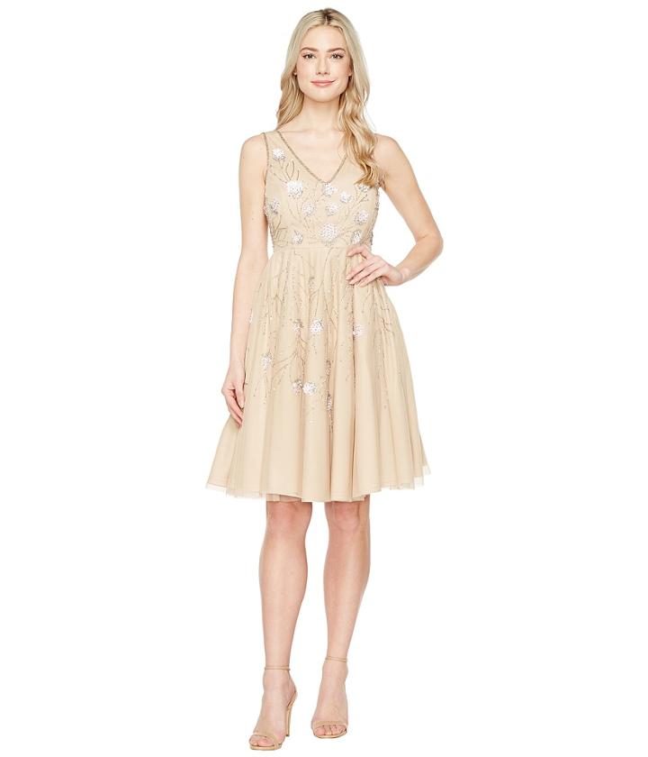 Adrianna Papell - Sleeveless Tea Length Beaded Dress