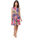 Donna Morgan - Sleeveless Printed Cotton Sateen Tie Back Fit And Flare