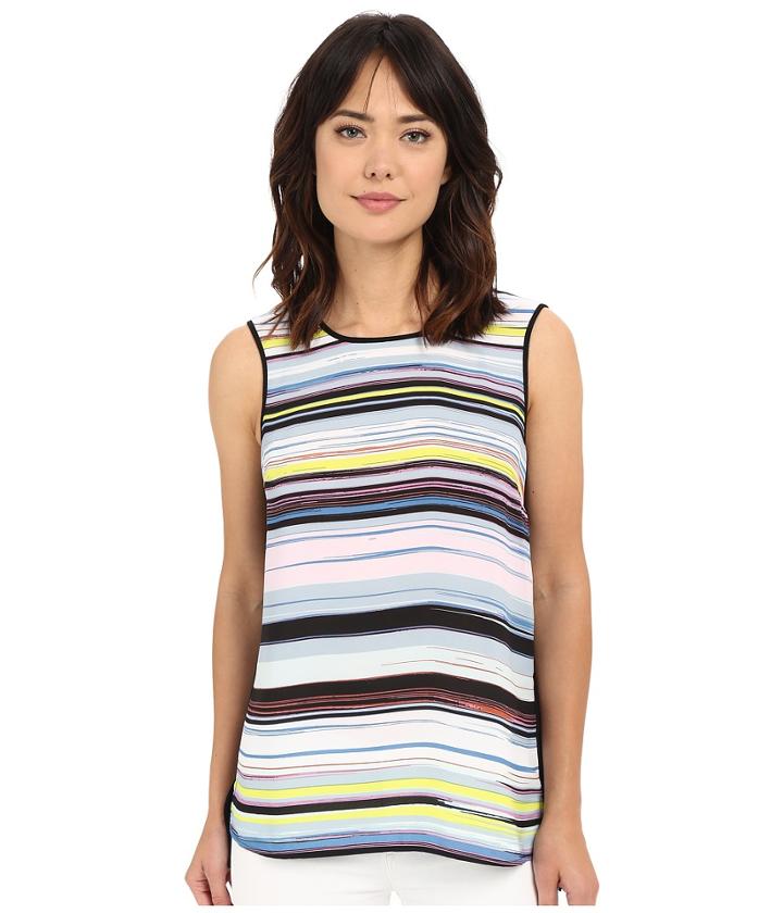 Vince Camuto - Sleeveless Mix Media Stripe Enlightment Top