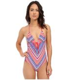 Shoshanna - Chevron Tapestry Grommet Tie Front Maillot One-piece