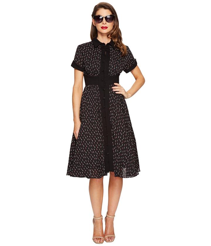 Unique Vintage - Sleeved Button Up Peggy Swing Dress