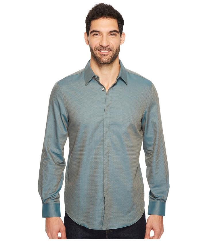Perry Ellis - Long Sleeve Solid Jacquard Shirt