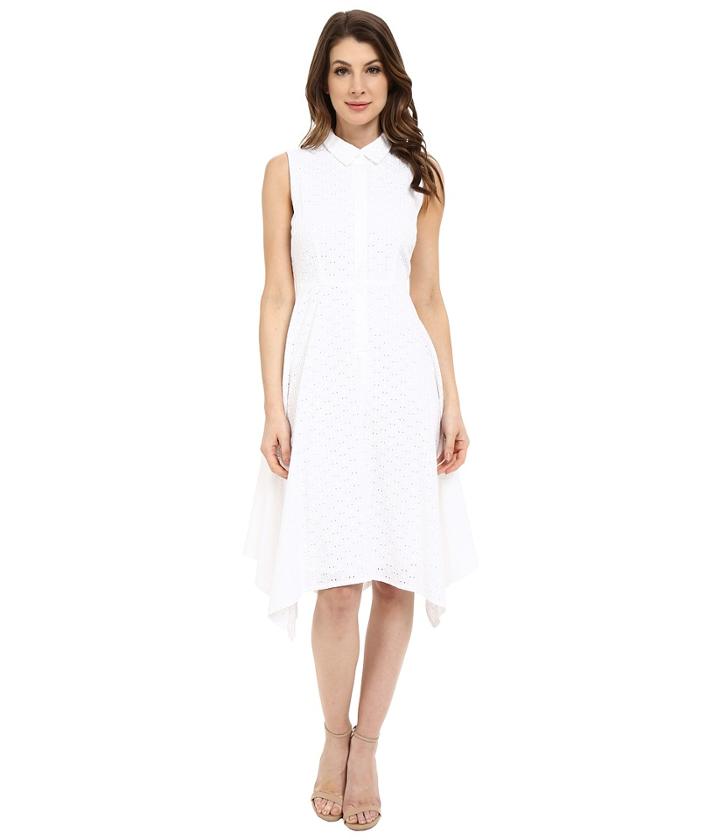 Donna Morgan - Sleeveless Collared Eyelet Shirtdress With Asymmetrical Hem