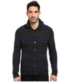 John Varvatos Star U.s.a. - Long Sleeve Button Through Sweater Jacket In Basket Weave Multiple Stripe Y1369s3b