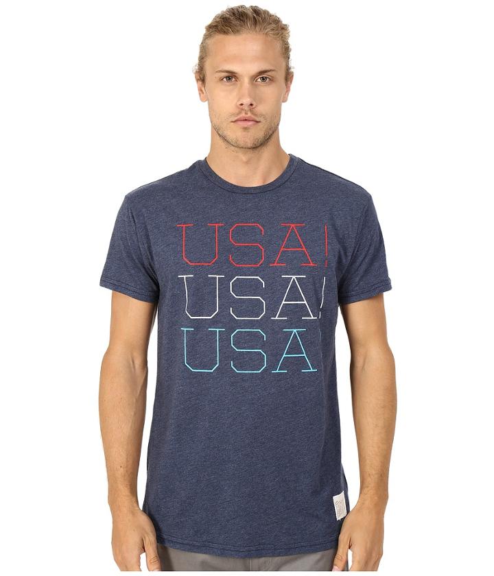 The Original Retro Brand - Heather Navy Short Sleeve Usa Tee