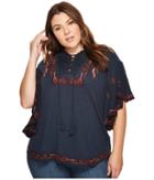 Lucky Brand - Plus Size Lace-up Embroidered Peasant Top