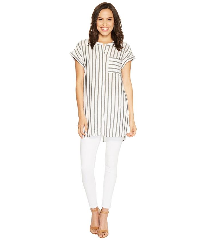 Two By Vince Camuto - Extend Roll Sleeve Gentile Stripe One-pocket Tunic