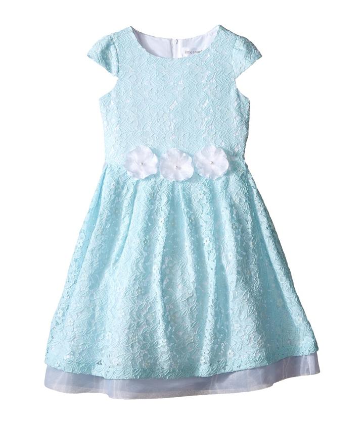 Us Angels - Lace Cap Sleeve W/ Organza Underlay Flower Trim