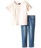 7 For All Mankind Kids - The Skinny Five-pocket Denim Jeans And Reverse French Terry Rolled Cap Sleeve Striped Top