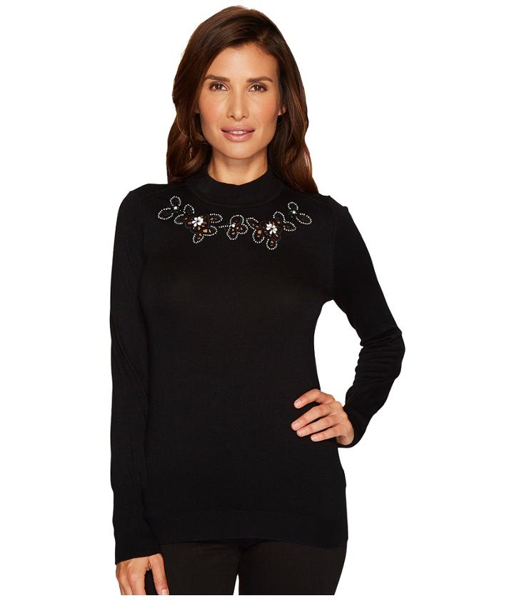 Ivanka Trump - Mock Neck Cut Out Embroidered Sweater