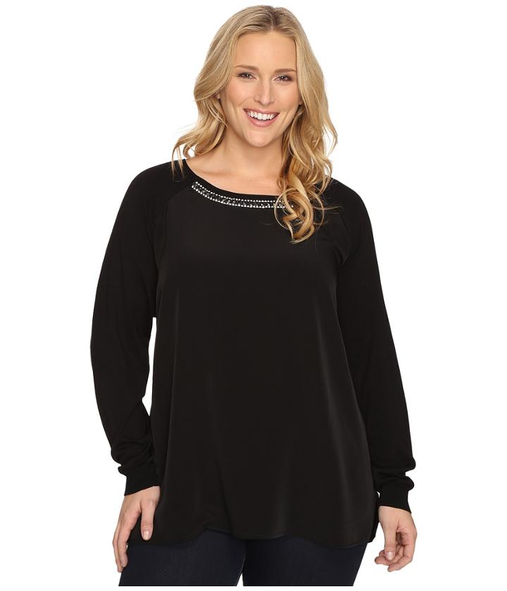 Calvin Klein Plus - Plus Size Embroidered Neck Long Sleeve Raglan Sweater