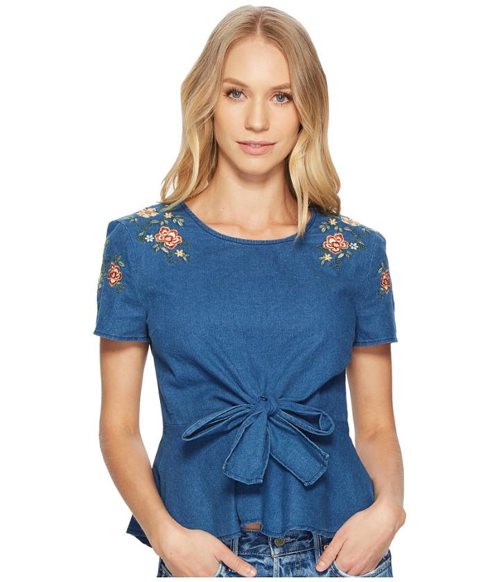 J.o.a. - Embroidered Tie Front Top