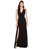 Halston Heritage - Sleeveless Deep V-neck Crepe Gown W/ Back Cut Outs
