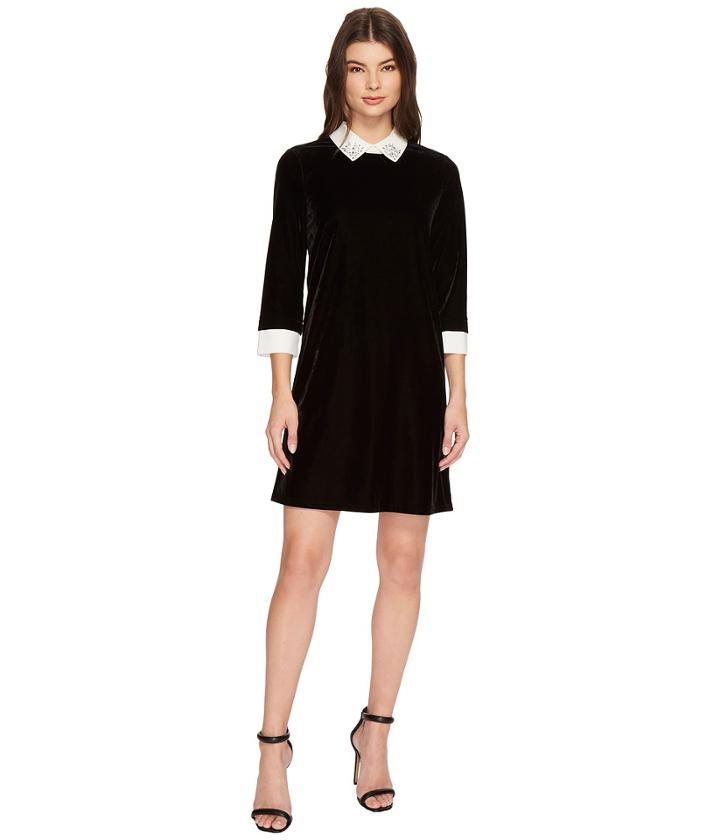 Cece - 3/4 Sleeve Embellished Collar Velvet Dress