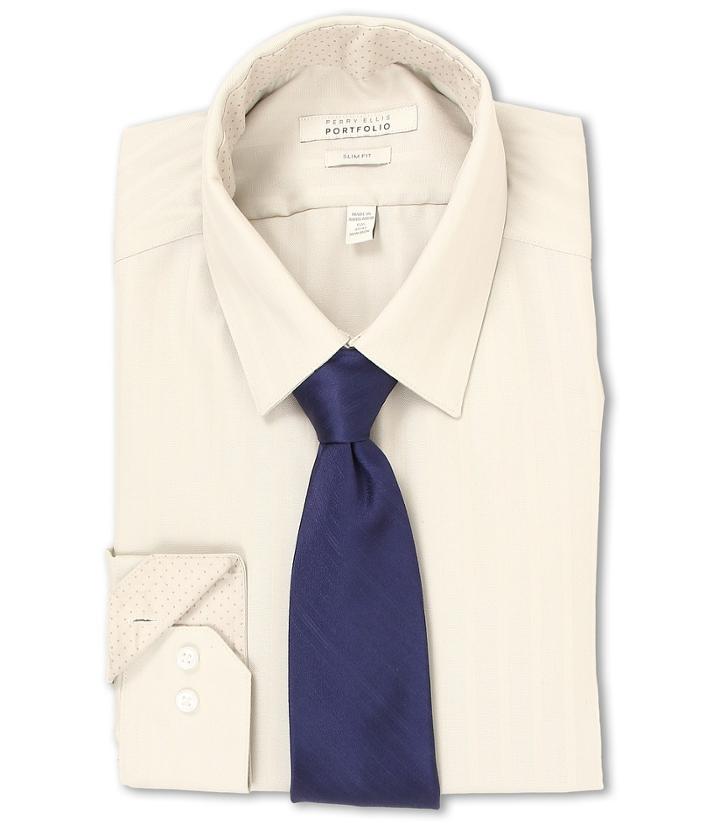 Perry Ellis - Slim Fit Tonal Stripe Dress Shirt