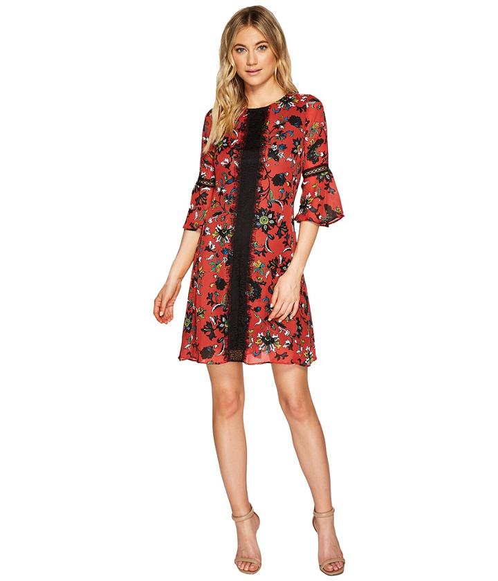 Christin Michaels - Esther Printed Dress With Lace Inset