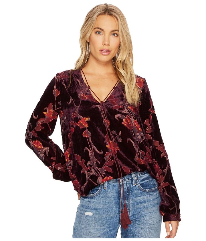 J.o.a. - Burnout Velvet Tie Neck Top