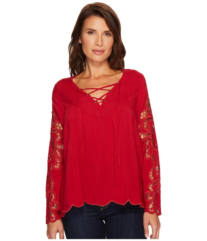 Scully - Cloud Hi/lo Blouse With Crocheted Sleeves