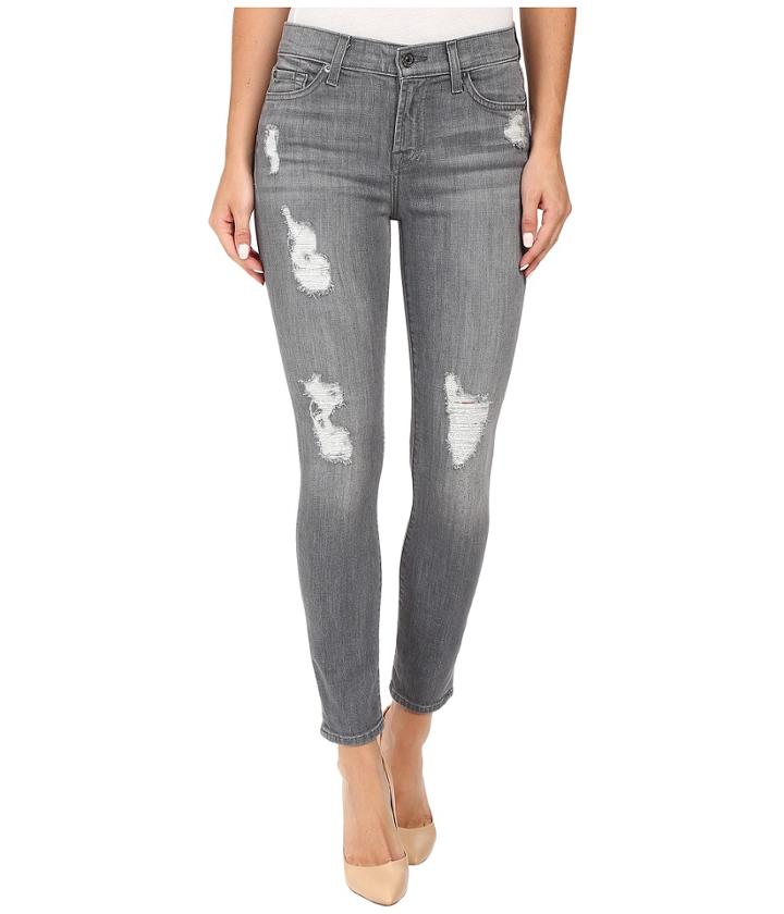 7 For All Mankind - The Ankle Skinny W/ Destroy In London Grey Skies