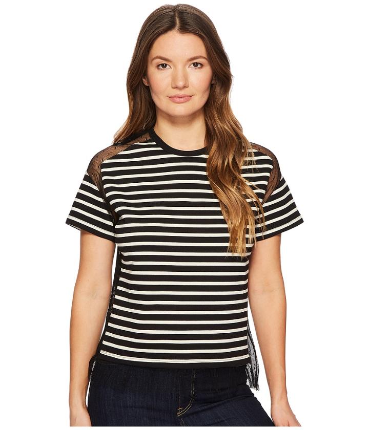 Red Valentino - Striped T-shirt With Point D'esprit