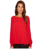Vince Camuto - Long Sleeve Fold-over Front Mix Media Blouse