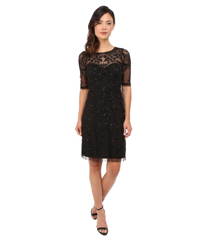 Adrianna Papell - 3/4 Sleeve Fully Beaded Cocktail Dress