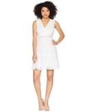 Donna Morgan - V-neck Sleeveless Eyelet Dress With Waist Faggoting