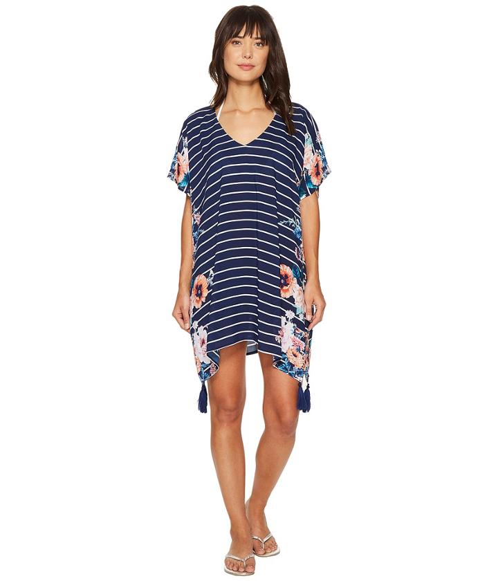 Seafolly - Castaway Stripe Antique Floral Kaftan Cover-up