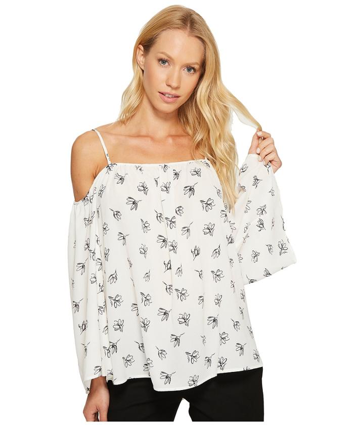 Vince Camuto - Long Sleeve Fluent Flowers Cold-shoulder Blouse