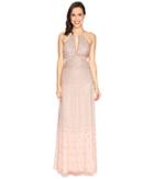 Adrianna Papell - Strappy Halter Fully Beaded Gown With Side Mesh Cut Outs And Cf Keyhole