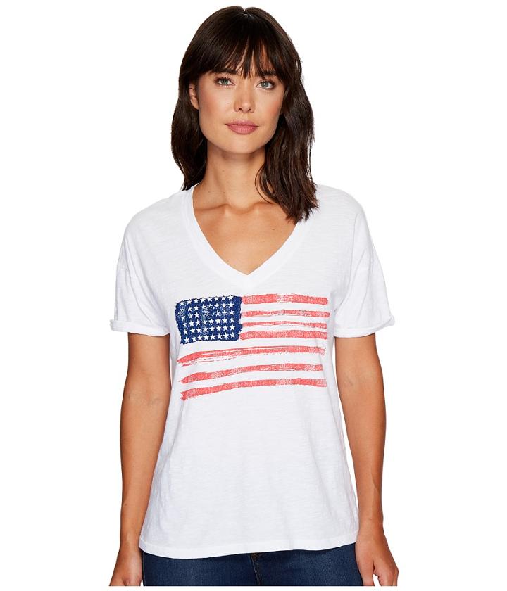 The Original Retro Brand - Painted American Flag V-neck Slub Tee