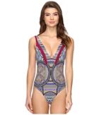 Red Carter - Tribal Daze Paneled V-neck Mio One-piece