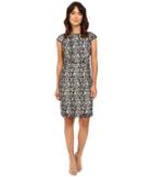Nue By Shani - Black And White Lace With Square Neckline Capped Sleeves And Black Piping Detail