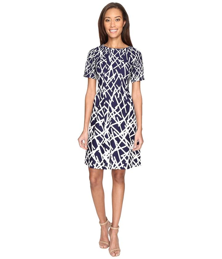 Adrianna Papell - Printed Dancing Sticks Scuba Crepe No Waist Fit And Flare Dress