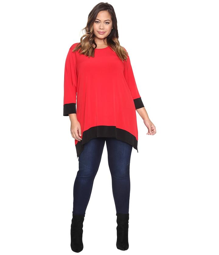 Calvin Klein Plus - Plus Size Long Sleeve Color Block Sharkbite Top