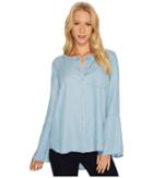 Two By Vince Camuto - Bell Sleeve Indigo Tencel Collarless Shirt