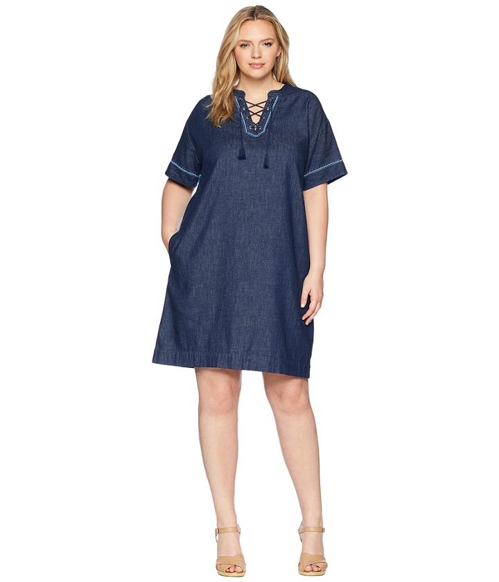 Lauren Ralph Lauren - Plus Size Lace-up Denim Shift Dress