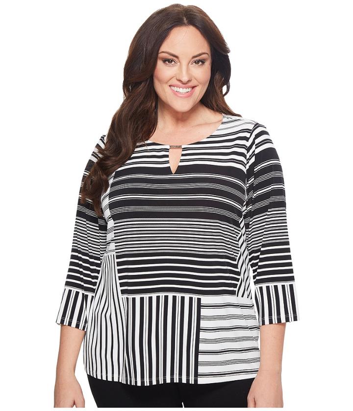 Calvin Klein Plus - Plus Size 3/4 Printed Top W/ Bar