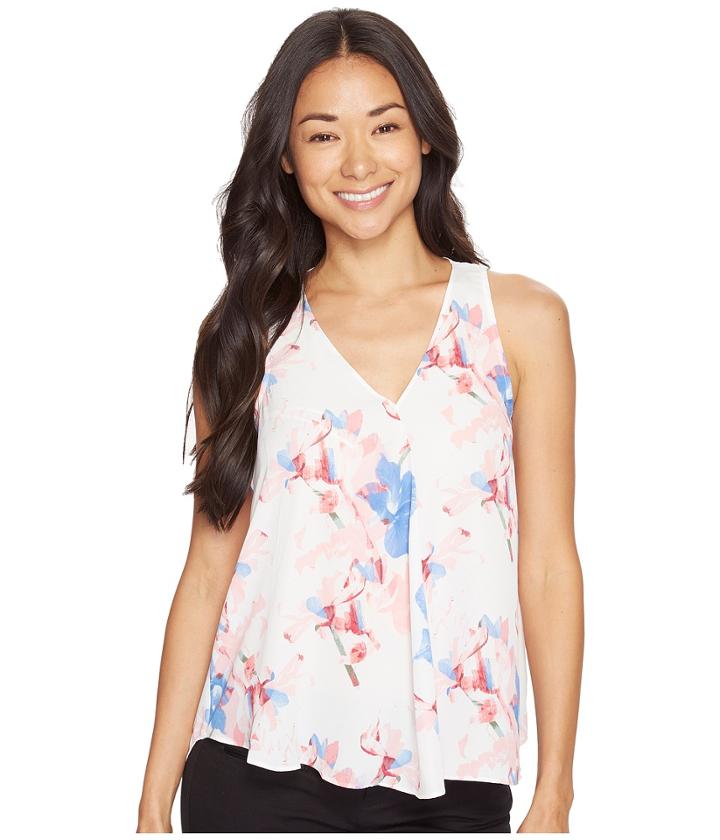 Vince Camuto Specialty Size - Petite Sleeveless Poetic Bouquet V-neck Drape Front Blouse
